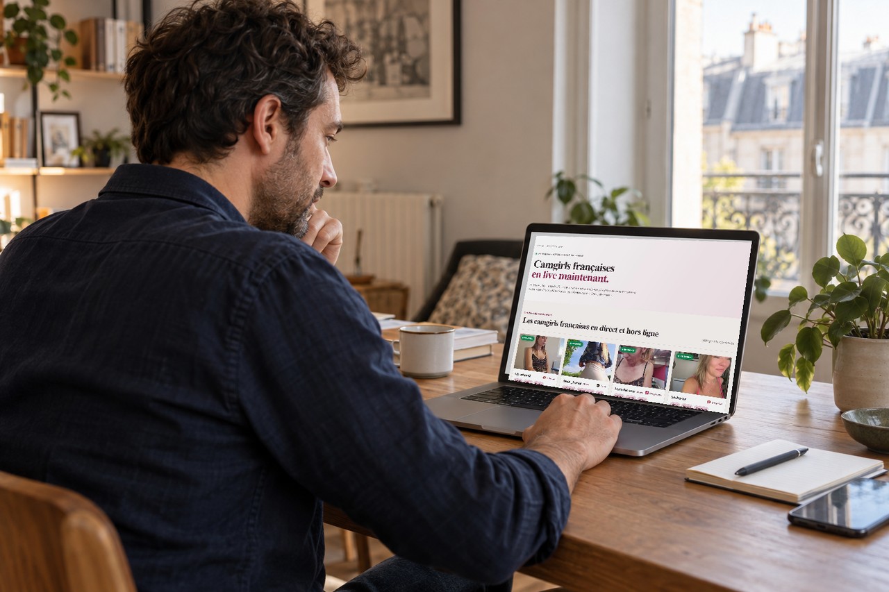 Cams de France : consultation du listing sur ordinateur Homme consultant le listing des camgirls françaises de Cams de France sur son ordinateur
