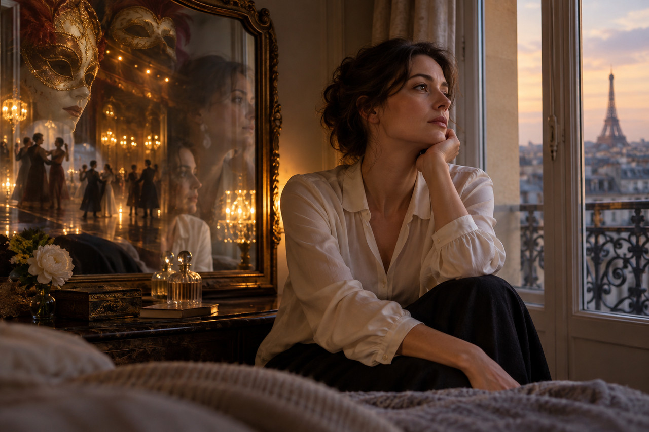 fantasmes-sexuels-frequents-1280×853-1 Femme réfléchissant près d’un miroir où se reflètent masques et danseurs
