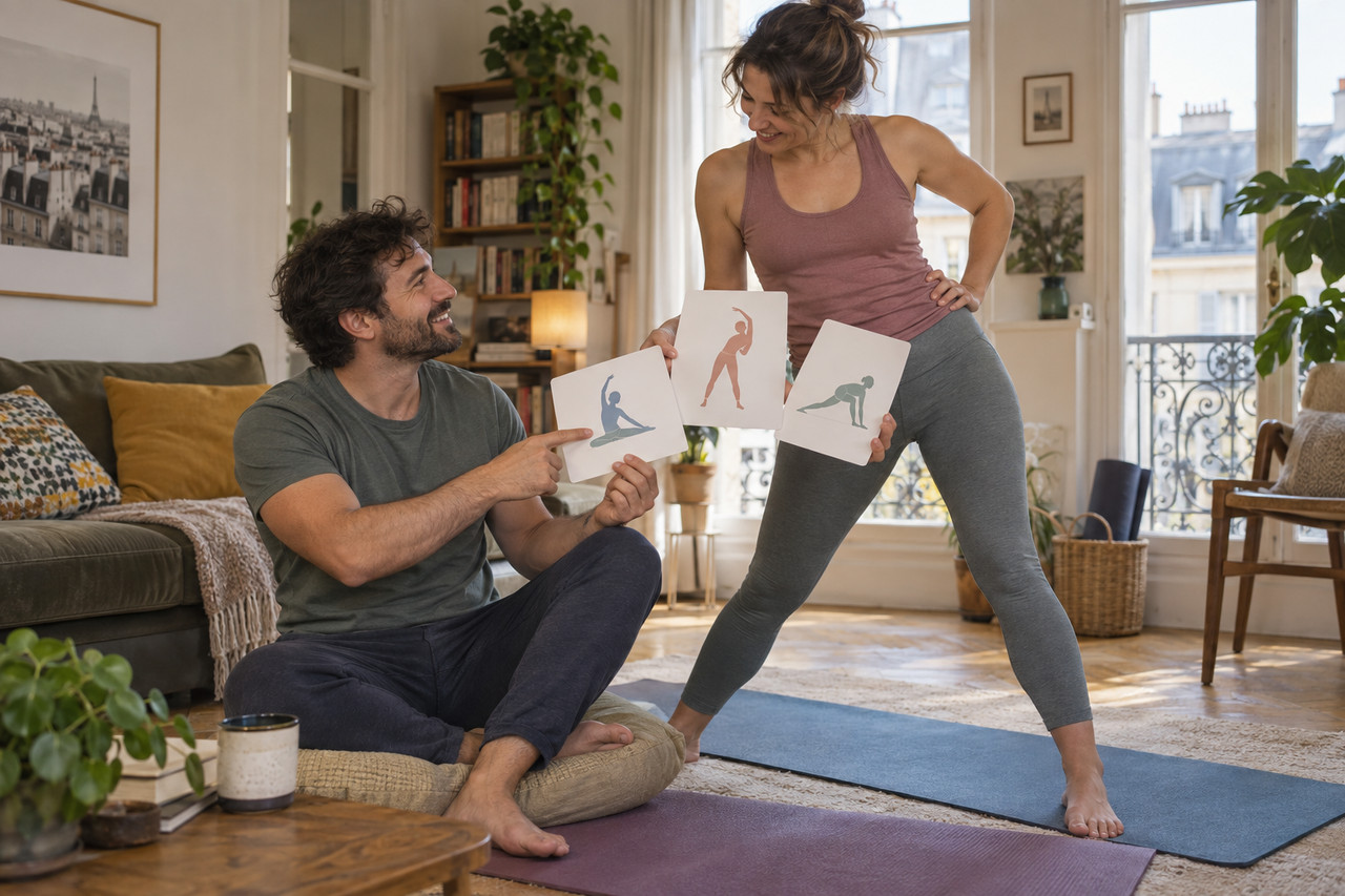 les-meilleures-positions-sexuelles-pour-tenir-plus-longtemps-au-lit-1280×853-1 Couple comparant des cartes d’étirement pour trouver un rythme confortable