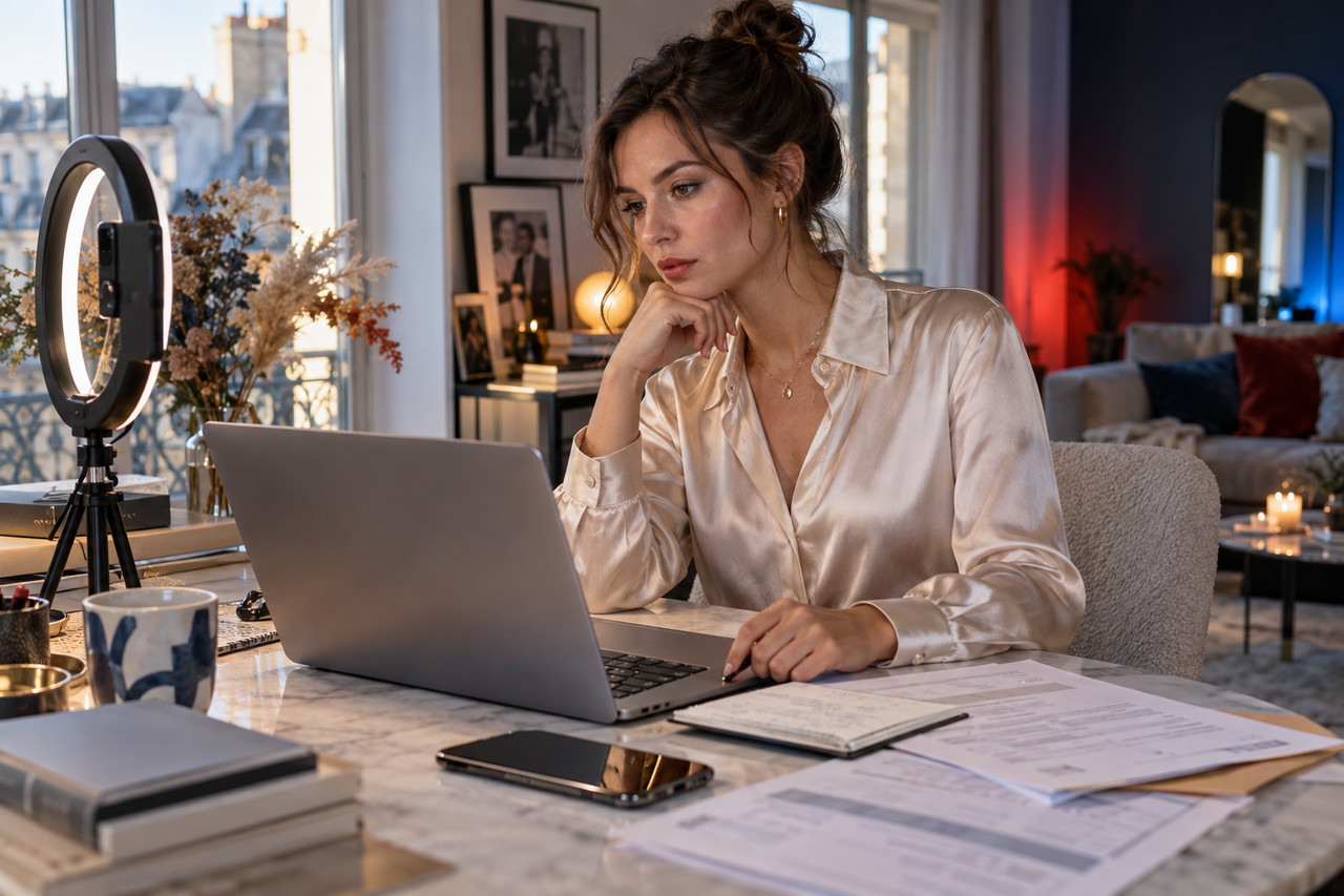 OnlyFans et MYM bientôt interdits en France Créatrice de contenu devant un ordinateur et un ring light
