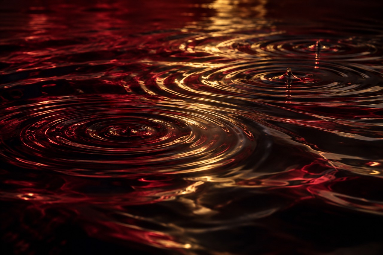 Orgasmes multiples et vagues de plaisir Plusieurs ondulations concentriques dans un tissu de satin bordeaux