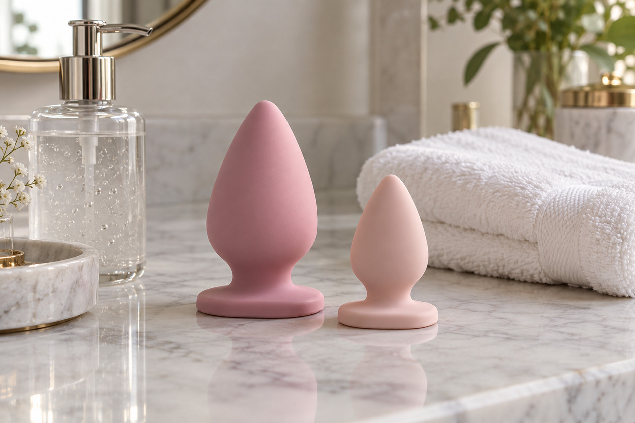 sextoys-anaux-plaisirs-1280×853-1 Deux accessoires en silicone à base évasée de tailles différentes