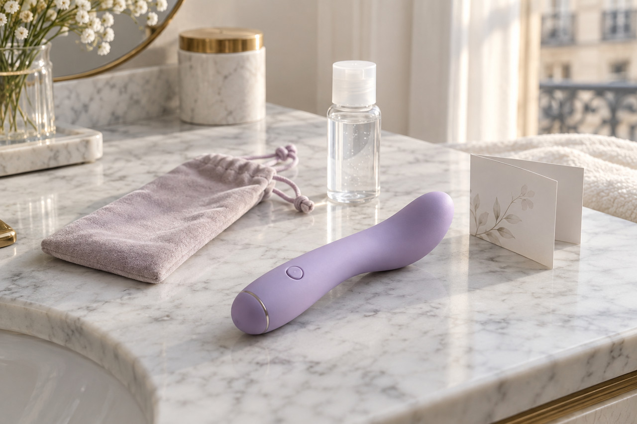 stimulateur-point-g-1280×853-1 Stimulateur courbé en silicone avec sa pochette et un gel à base d’eau