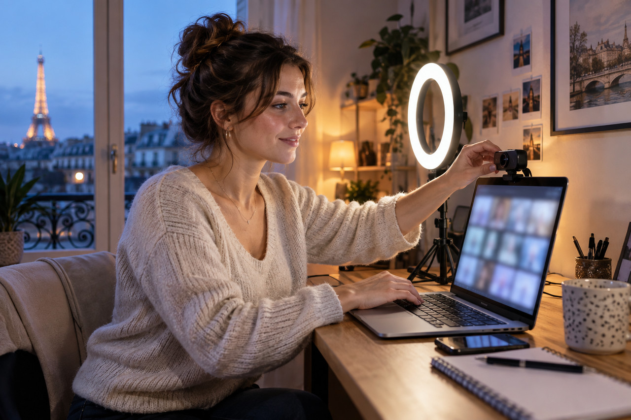 stripchat-un-site-de-sexcam-innovant-a-parcourir-sans-tarder-1280×853-1 Créatrice préparant une webcam devant une interface de diffusion générique