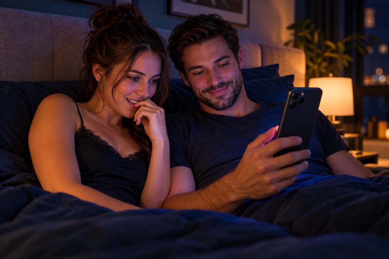 XXXTik, le TikTok du porno Couple consultant XXXTik sur un telephone correctement oriente